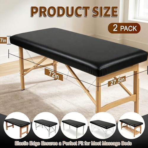 2 Pack Waterproof Massage Table Cover Stretch PU Leather Massage Bed Fitted Cover with Elastic Band 72 * 27.5 * 7 Inch Reusable Protection Sheets for Spa Lash Tattoo Beds - Image 2