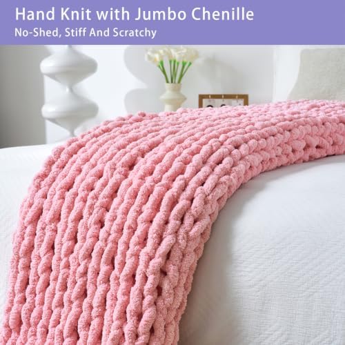 Bigacogo Chunky Knit Throw Blanket for Couch, 40x60 inches, Blush Pink - Image 6