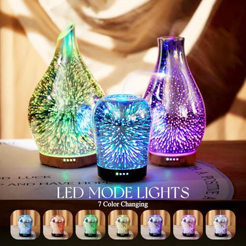 Porseme Essential Oil Diffuser, Aromatherapy Ultrasonic Cool Mist Humidifier, 3D Effect Glass, Auto Shut-Off, Timer Setting,100ml Aroma Decoration for Home, Office, Gym, Spa, Premium Gift - Image 2