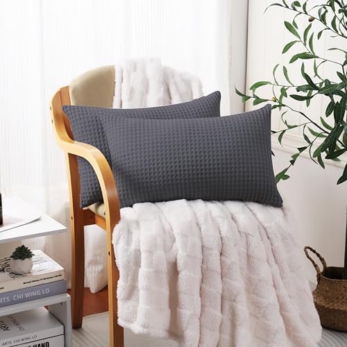 100% Egyptian Cotton 600 TC Waffle Weave Lumbar Pillow Covers 2 Pack - Image 2