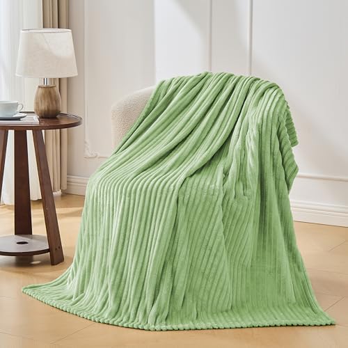 Bnuitland Fleece Throw Blanket, 300GSM Soft Warm Cozy Fluffy Throw for Babys & Pets, Stripe Pattern, All Season Sofa Bed Blanket for Home Decor, Light Green 50"x60" - Image 5