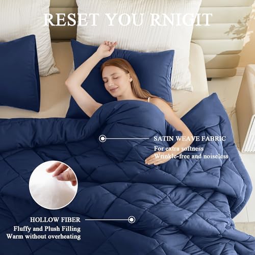 132x120 Alaskan King Comforter, Extra Large King Size Comforter Oversized, All Season Soft Lightweight Quilt Down Alternative Duvet Insert with 8 Corner Tabs(120x132, Navy Blue) - Image 2
