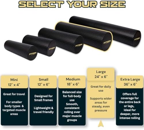 Foam Roller for Muscle Massage, Stiff Back Pain Relief, Physical Therapy, Deep Tissue, Exercise Equipment for Home Gym, Stress, Yoga, Pilates for the Fit Citizen (Black, Large 24 x 6 Inches) - Image 2