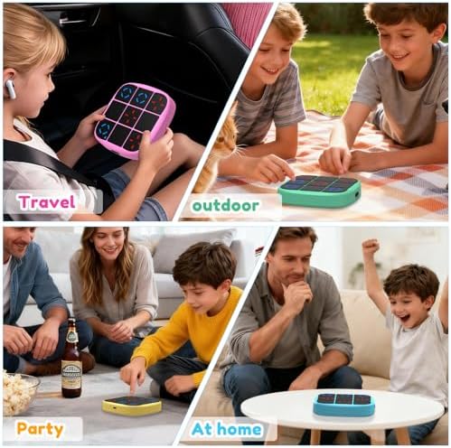 KOQQQ Rechargeable Tic-Tac-Toe Bolt Game, Upgraded 4-in-1 Handheld Puzzle Console, Electronic Educational Memory Game, Portable Travel Car Ride Board Games for Kids Adults (Cyan) - Image 6