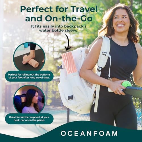 Oceanfoam Ripple Travel Foam Roller (11" x 3.35") Firm Mini Foam Roller for Physical Therapy, Deep Tissue Massage, Back Pain - High Density, Ergonomic Wave Textured - Yoga, Pilates, Exercise (Blush) - Image 5