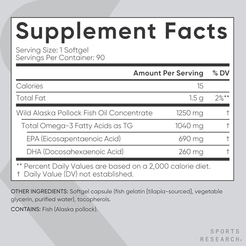 Sports Research® Omega-3 Fish Oil 1250mg from Wild Alaska Pollock, 90 Count - Image 5
