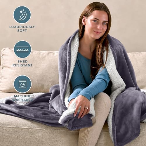 Bare Home Sherpa Fleece Blanket (Twin/Twin XL, Dusty Purple) - Image 3