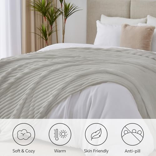 BEDELITE Ribbe Blankets Queen Size for Bed, Light Grey, 90"x90" - Image 3
