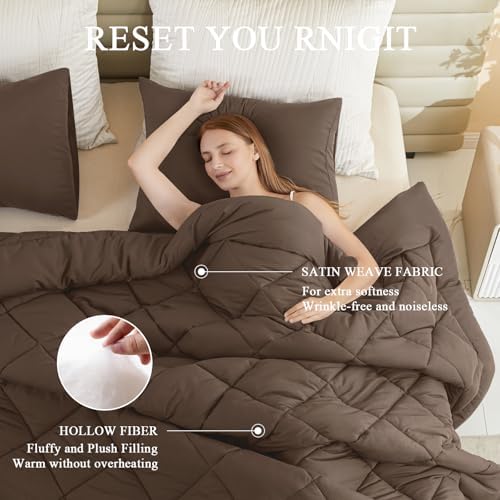 Oversized King Comforter, Extra Large King Size Comforter Oversized, All Season Soft Quilt Down Alternative Duvet Insert with 8 Corner Tabs(120x128, Brown) - Image 2