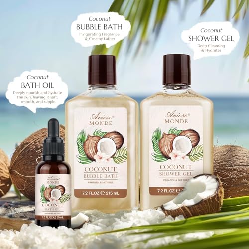 Gift Baskets for Women, 9pcs Coconut Bath Set Spa Self Care Gift Basket - Image 3
