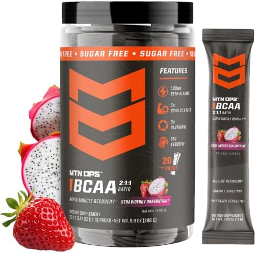 MTN OPS BCAA Trail Packs for Muscle Recovery, Strawberry Dragonfruit by MTNOPS