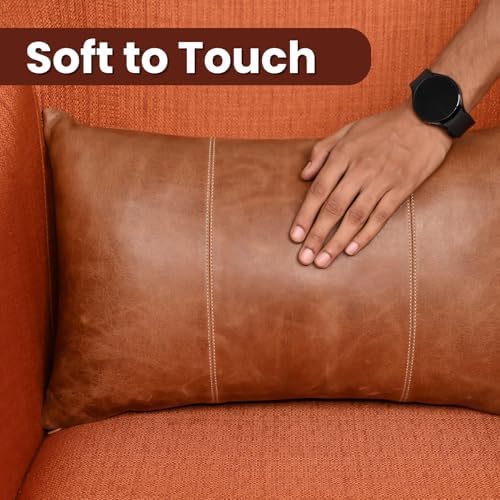 LL LEATHER LOVERS Genuine Lambskin Leather Pillow Cover, 16x24 Inch Case for Lumbar Throw Couch Pillows, Thick & Soft Cushion Covers for Sofa Bed Home Decor (Cognac Brown Plain Pack of 2) - Image 4