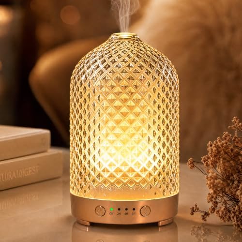Essential Oil Diffuser for Home- 200ml Aromatherapy Diffuser for Essential Oils with 4 Timer, 7 Color LED Lights Waterless Auto Shut-Off for Home Office Décor Gifts for Women by EQUSUPRO