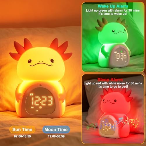 Axolotl Kids Alarm Clock, Rechargeable Ok to Wake Clock with Night Light - BPA-Free Silicone Sleep Training Clock, Cute Boys Girls Wake Up Clock for Bedroom - Image 2