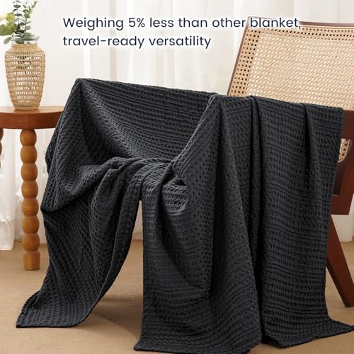 PHF Lightweight Waffle Weave Throw Blanket 50"x 60", Soft Woven Summer Blanket for Hot Sleepers - Aesthetic Home Decor for Couch Bed Sofa, Pet Friendly, Black - Image 6