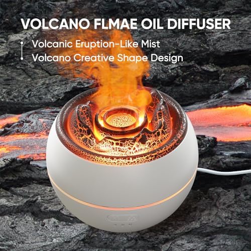 YALEDI Essential Oil Diffuser, Volcano Flame Fire Oil Diffuser, 360ml Ultrasonic Cool Mist Aromatherapy Humidifier, Scent Diffuser with 7 Colors Light, Timer & Auto Shut-Off for Home, Room (White) - Image 2
