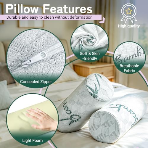 Cervical Roll Pillow, Cylinder Neck Pillow with Removable Washable Cover - Image 5