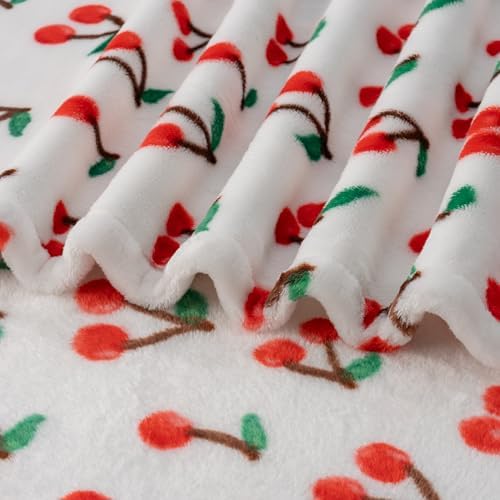 Berkshire Blanket-Classic Heavyweight Warm Soft Printed VelvetLoft® Plush Blanket, King Size Soft Fuzzy Blanket for Couch Sofa Bed, Cherries Toss White, 90in x 108in - Image 6