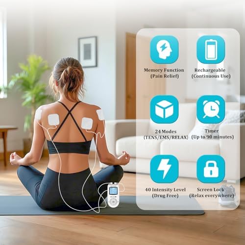 Dual Channel TENS EMS Unit 40 Intensities for Gradual Pain Relief Therapy, 24 Modes Muscle Stimulator, Electronic Pulse Massager with 8 Pads, Dust-Proof Drawstring Storage Bag - Image 3