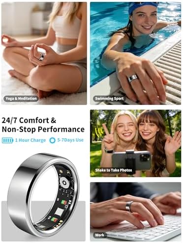 Smart Ring for Women Men Fitness Tracker Heart Rate Sleep Trends 128 Sports Modes Gesture Control Cycle Tracking IP68 Waterproof No Subscription Compatible with iPhone Android (Silver, Size11) - Image 5