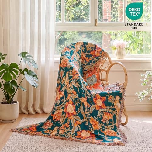 MSGKV Boho Throw Blanket 50"x60" Cotton Bird Floral Blanket for Couch - Image 6