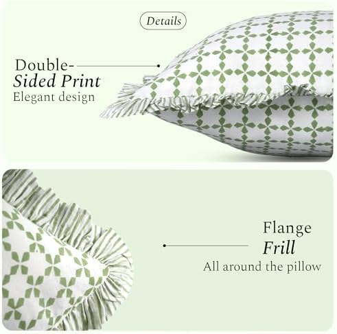 CPC Kelly Green Hand Block Print 100% Cotton Ruffle Throw Pillow Cover 18x18 inch with Hidden Zipper Decorative for Couch, Bed, Sofa, Farmhouse, Cottagecore Decor Gift Christmas Fall Thanksgiving - Image 2
