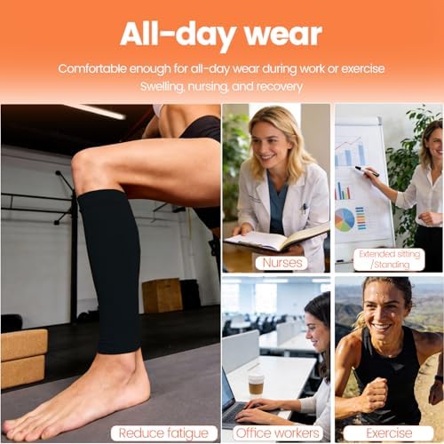 BSERA Calf Compression Sleeve Women, 2 Pairs 20-30mmHg Footless Compression Socks for Swelling Shin Splints Varicose Veins - Image 5