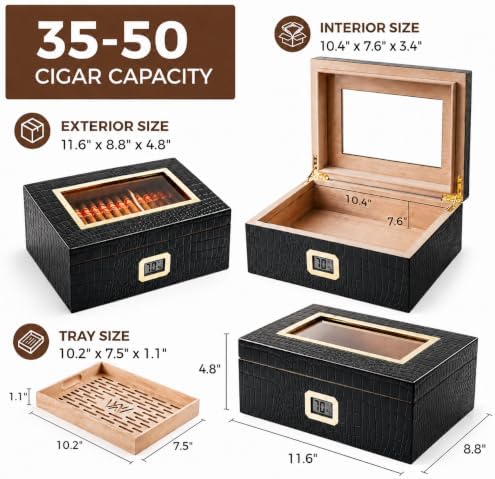 Cigar Humidor Box, Spanish Cedar Wood Desktop Humidor - Image 3