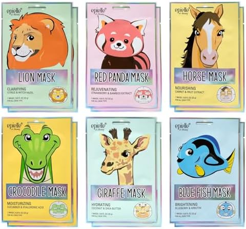 Epielle Character Face Mask Wild Kingdom 12 Pack, Fun & Effective Korean Skin Care, Spa Party Favors, Birthday Gifts for Women, Self Care Gifts by Epielle