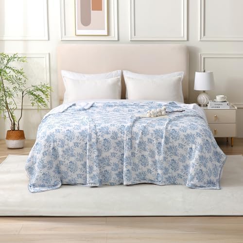 Viviland Cooling Muslin Blanket King Size for Bed Summer Gauze Blanket for Adults Breathable Lightweight Soft for Hot Sleepers Linen Blue Nerrah 108 x 90 Inches - Image 4