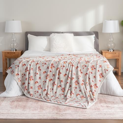Berkshire Blanket-Classic Heavyweight Warm Soft Printed VelvetLoft® Plush Blanket, King Size Soft Fuzzy Blanket for Couch Sofa Bed, Mushroom Field Grey, 90in x 108in - Image 5
