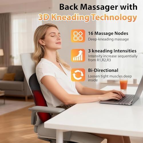Shiatsu Back and Neck Massager for Pain Relief Deep Tissue, 3D Kneading Lower Back Massager Pillow with Vibration Airbag for Back Neck Shoulder and Legs, Gifts for Mom,Dad,Women - Image 2