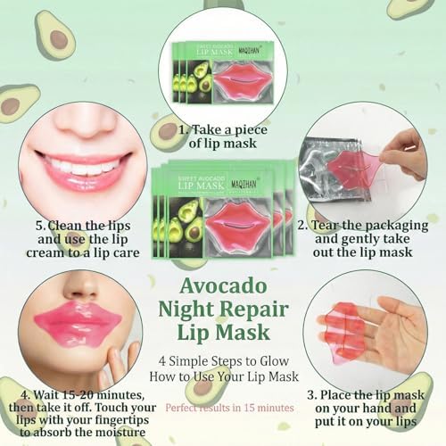 30PCS Moisturizing Lip Mask - Lip Patches for Spa Daily Labial Masks Skincare Hydrating to Reduce Wrinkles Dryness Anti-wrinkle Lightens, Avocado - Image 4