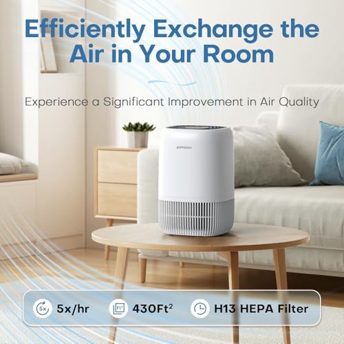 POMORON Air Purifiers for Bedroom Home, Air Filter Cleaner with Fragrance Sponge, H13 True HEPA Filter for Smoke, Allergies, Pollen, Pet Dander, Odor, Dust, Portable Air Purifier for Bedroom Office - Image 3