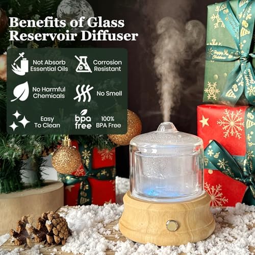 Lecdura 80ML Glass Essential Oil Diffuser with Glass Reservoir & Wood Base, Small Ultrasonic Aroma Diffusers with Auto-Off 7 Color for Home Office Bedroom Yoga - Image 3