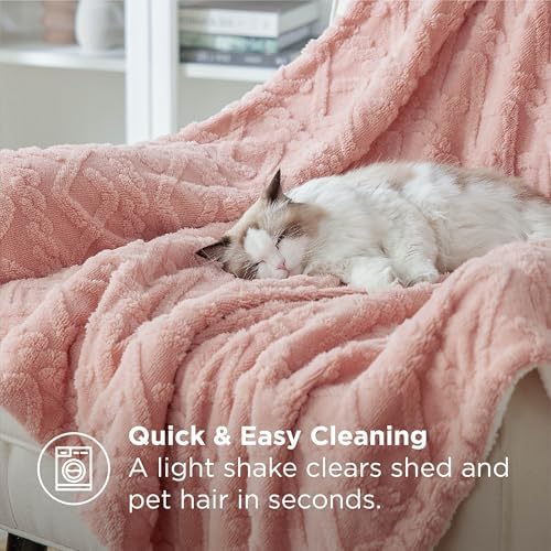 Bedsure Sherpa Fleece Blanket, Cable Jacquard Tufted, Warm, Dark Pink - Image 2