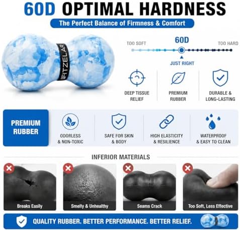FITZELAR Double Lacrosse Massage Ball for Myofascial Release, Quality Certification, Massage Deep Tissue for Waist Back Feet, Trigger Point Therapy, Muscle Knots, Peanut Massage Ball for Muscle Pain - Image 4