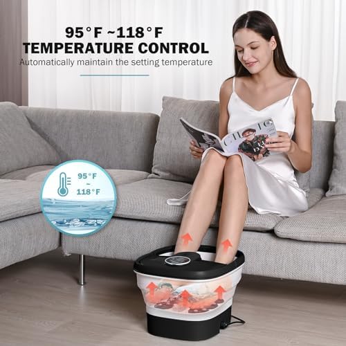 KNQZE Collapsible Foot Spa Bath with Heat & Remote Control, Bubble Massage, Temperature Control, Red Light (Black Pro) - Image 5