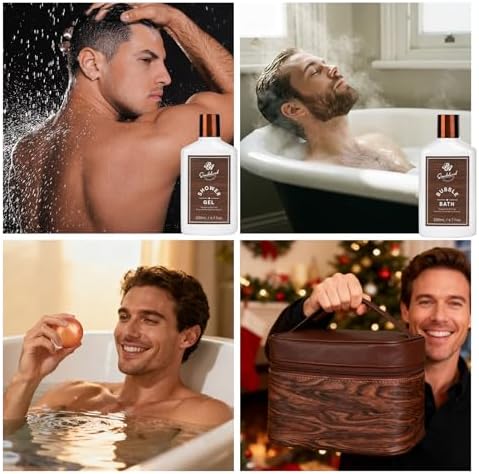21 Pcs Sandalwood Bath & Body Care Gift Basket Set for Men, Father's Day Gifts for Dad, Men Skin Care Gift Set, Leather Bag, Home Spa Kit, Birthday,Anniversary, Christmas, Boyfriend - Image 4