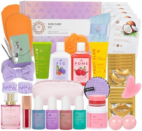 42 Pcs Mother's Day Gifts, Super Fruit Bath and Body Spa Gift Basket Set for Women, Facial Skin Care Kit, Self-Care Gifts Basket Set, Lip Gloss, Face Sheet Mask, Birthday, Christmas, Anniversary, Mom by RAROSAACCA