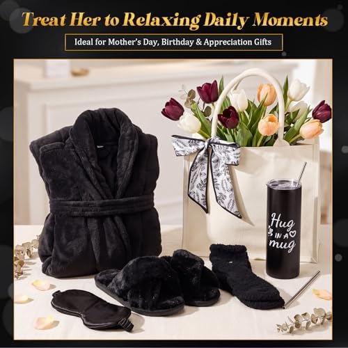 Patelai 7 Pcs Birthday Gifts for Women Spa Robe and Slippers Set Self Care Gift Basket for Women Spa Gift Basket for Friend - Image 6