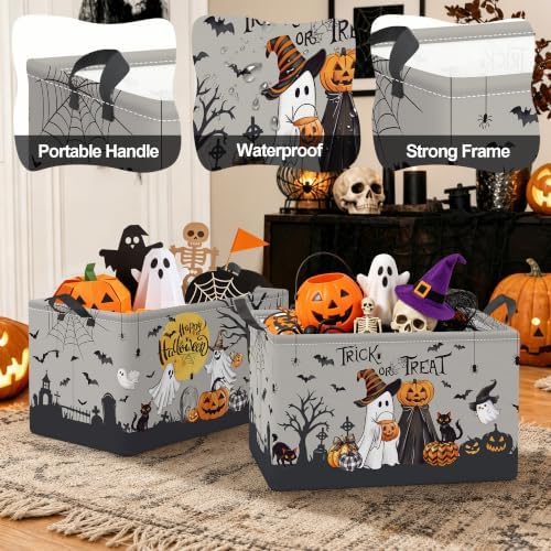 Clastyle 3 Pcs Halloween Spooky Gift Basket Ghost Boo Storage Bin, Grey - Image 3