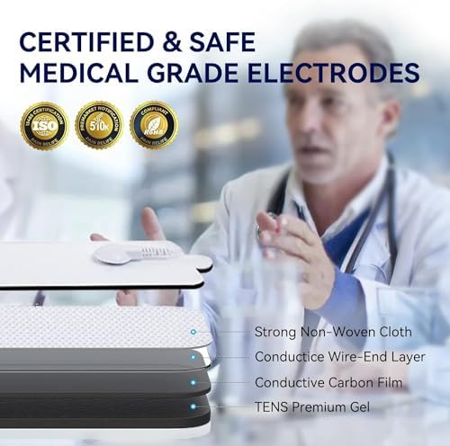 Upgraded 10-Pack TENS Unit Replacement Pads - VOVOU Large Size (2"x5") Stronger Self-Adhesive Snap TENS Electrode Pads Reuse More Than 50 Times- Compatible with Belifu, AVCOO, MEDVICE, TENS Machine - Image 4