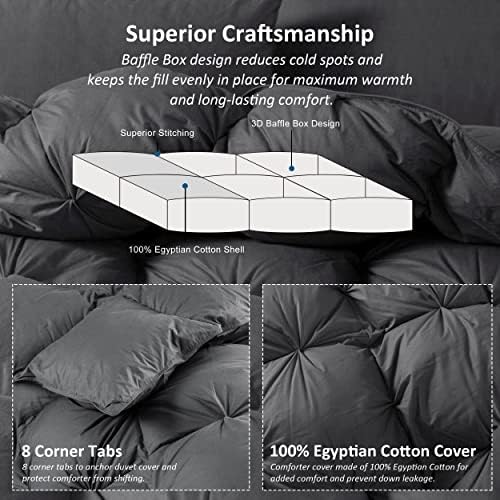 Luxurious Heavyweight Goose Down Feather Fiber Comforter Duvet Insert, Exquisite Gray Pinch Pleat Design, Oversize Palatial King 120 x 98, Premium Baffle Box 100% Egyptian Cotton, 95 oz Fill Weight - Image 6
