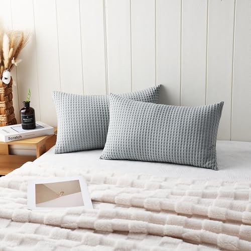 100% Egyptian Cotton 600 TC Waffle Weave Lumbar Pillow Covers 2 Pack - Image 2