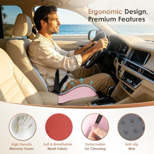 FLORICH Upgrade Large Car Seat Cushion for Long Sitting, Ergonomic Memory Foam Driving Seat Cushion for Back & Sciatica Pain Relief, Non-Slip Washable Seat Cushion for Car, Driver, Office-Pink - Image 3