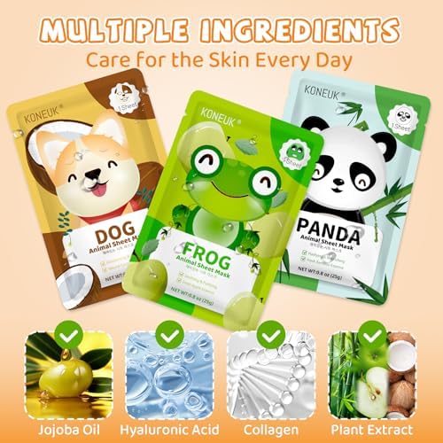 18 Pack Animal Face Mask for Kids, Bulk Sheet Face Masks Skincare for Girls - Image 4