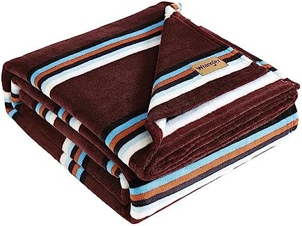 Wrangler - King Size Blanket, Ultra-Soft Plush Blanket, Medium Weight Cozy Bedding, Striped Americana Decor, Western Saddle Burgundy by Wrangler%C2%AE