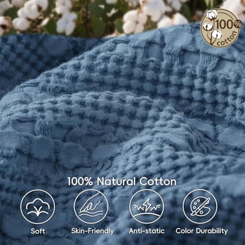 PHF Lightweight 100% Cotton Waffle Blanket for Bed, King, Denim Blue - Image 5