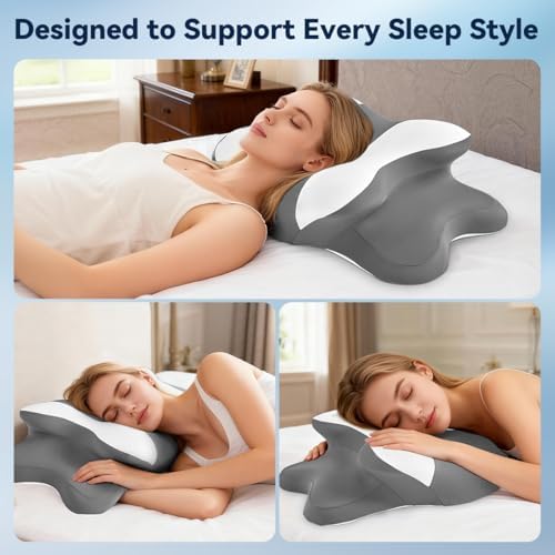 Sleep Apnea Pillow with Neck Pain & Snoring Relief -Orthopedic Cervical Pillow,Ergonomic Contour Memory Foam Pillow for Side, Back,Stomach,Dreamers,Medium Firm (Greywhite, Queen Size) - Image 7